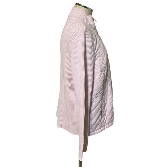 Croft & Barrow Blush Pink Quilted Ribbed Knit Zip Up Sweater Jacket Size 1X - Picture 3 of 7